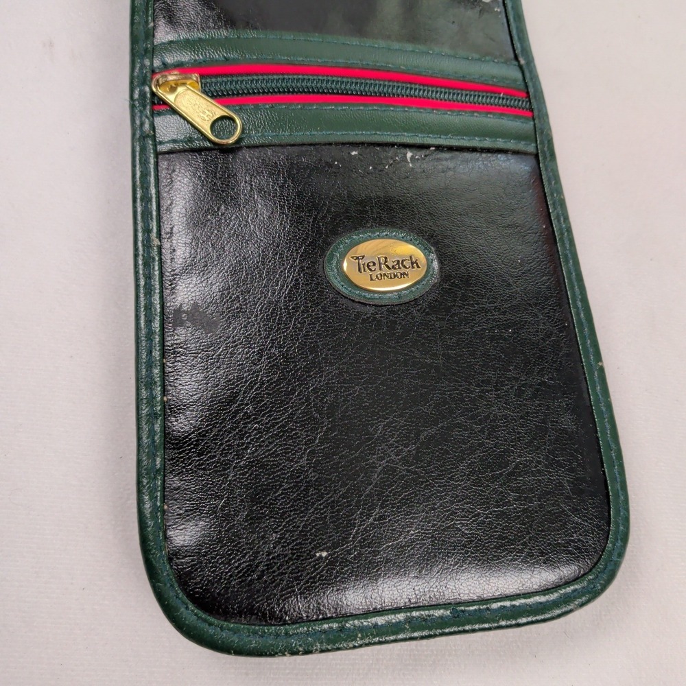 Tie Rack London Vintage Black Faux Leather Travel Tie Case Organizer Green Trim - Picture 2 of 11